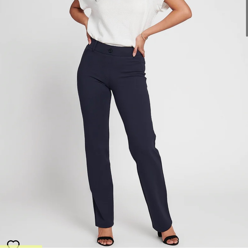 Betabrand Classic Dress Pant Yoga Pant Straight Leg Mid Rise Navy Blue Medium